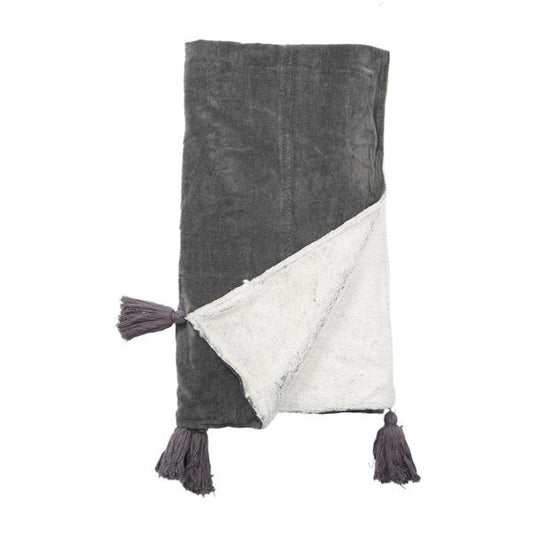Velvet Tassel Throw - Grey