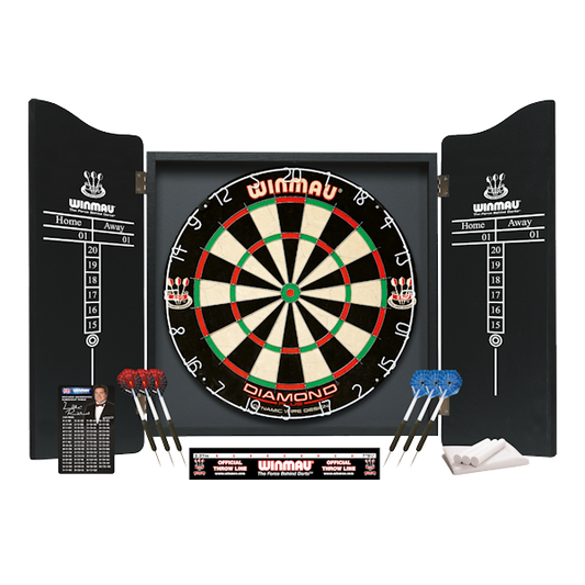 Winmau Professional Kit wooden dart cabinet set with Diamond Plus dartboard and accessories