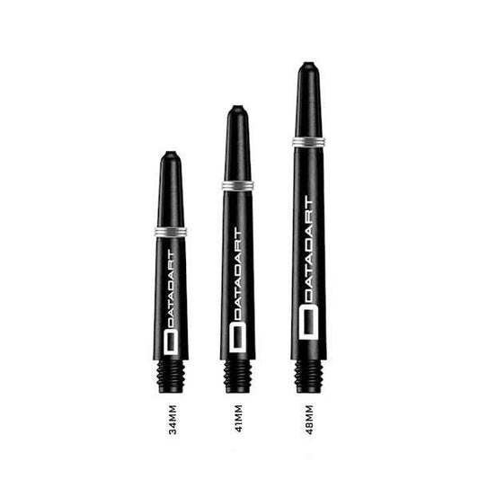 Datadart Nylon Shafts in three sizes 34mm, 41mm, 48mm, ultra-strong black nylon with ring grip for dart flights, 3 shafts per pack