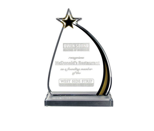 Shooting Star acrylic award trophy with star design and customizable engraving options