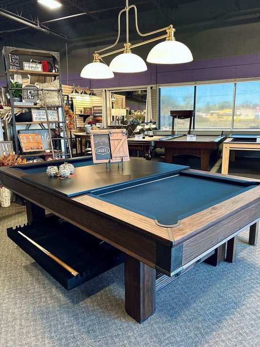 Interior view of Sanders Recreation Showroom with pool tables and game room accessories