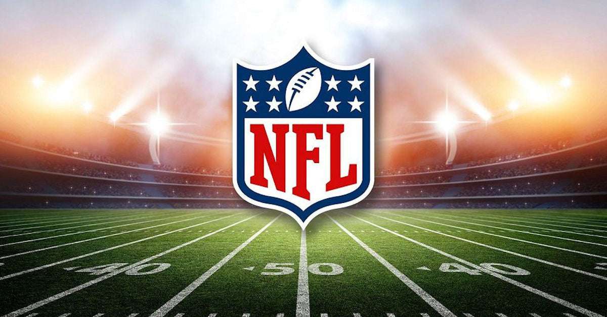 NFL logo with stadium background and green field