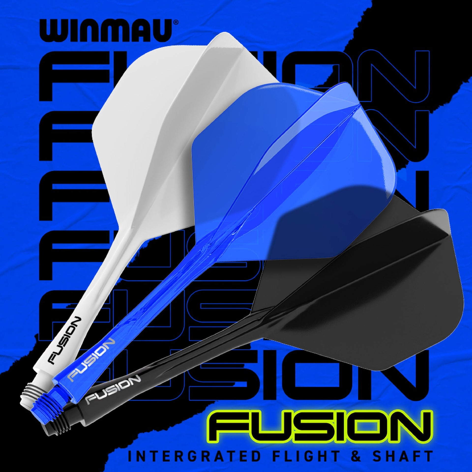 White, blue and black fusion system with blue background