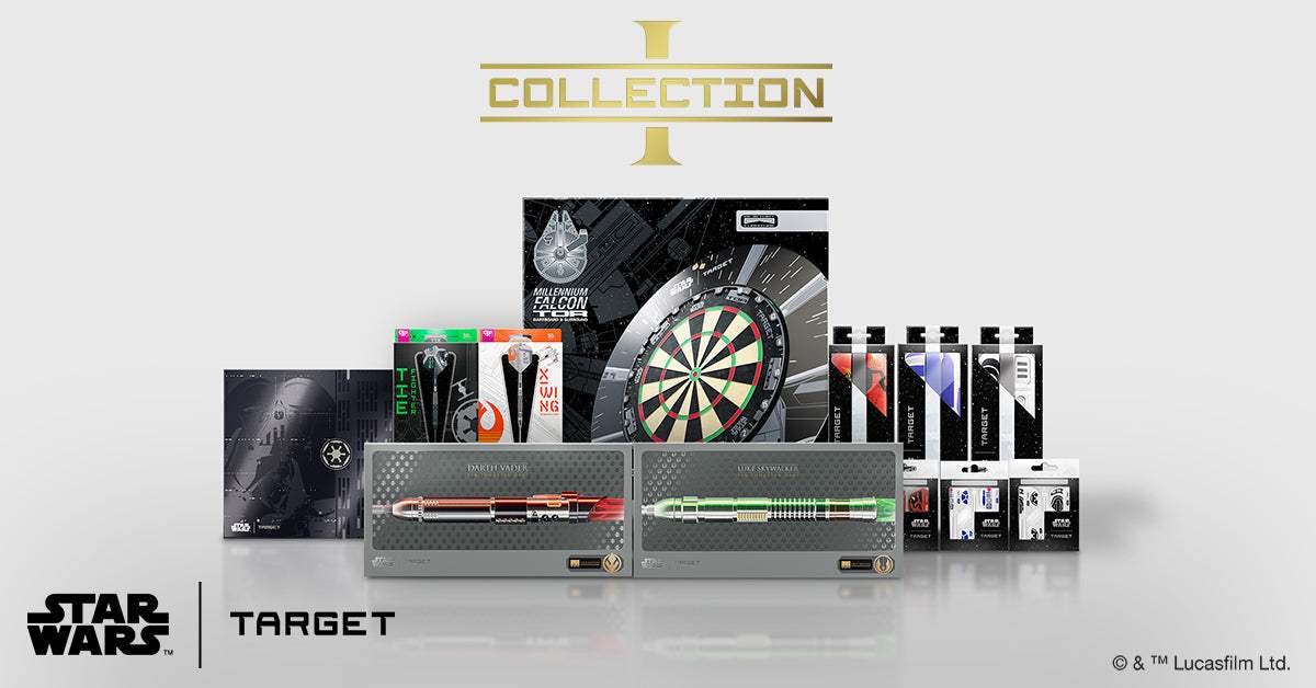  STAR WARS collection showing darts, dartboard surround and dart accessories
