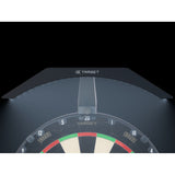 Target Arc Dartboard Lighting System in dark room showing light on