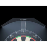 Target Arc Dartboard Lighting System with 24 bright LEDs illuminating a dartboard for shadowless play