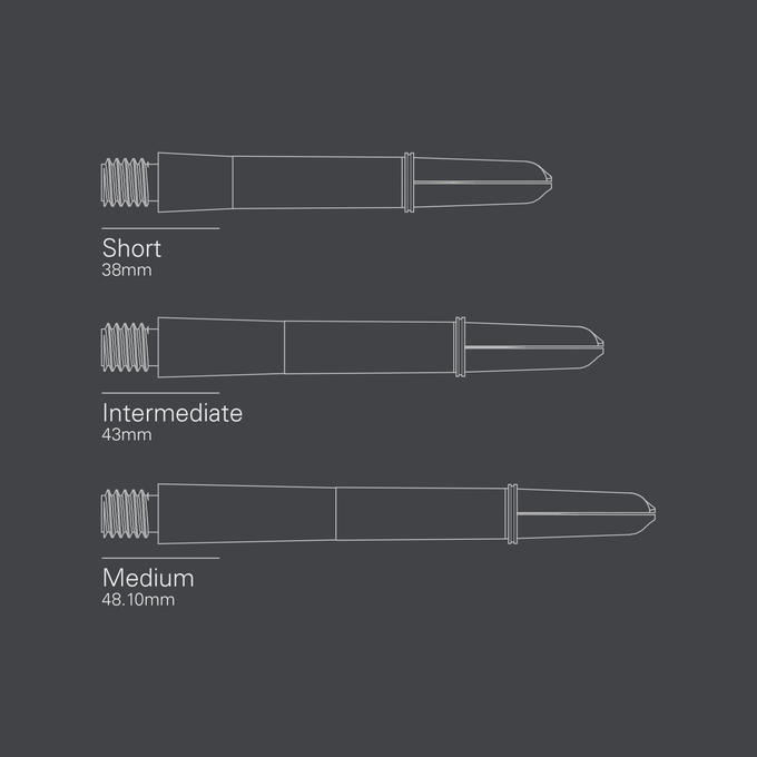 Carbon T1 Pro Shafts diagram showing short, intermediate, and medium lengths with titanium base and carbon top components