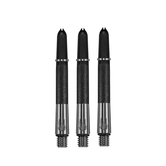 Three Carbon T1 Pro Silver Shafts with silver accents on a white background in midi length