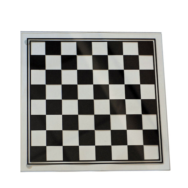 14" Black and Clear Glass Chess Set board