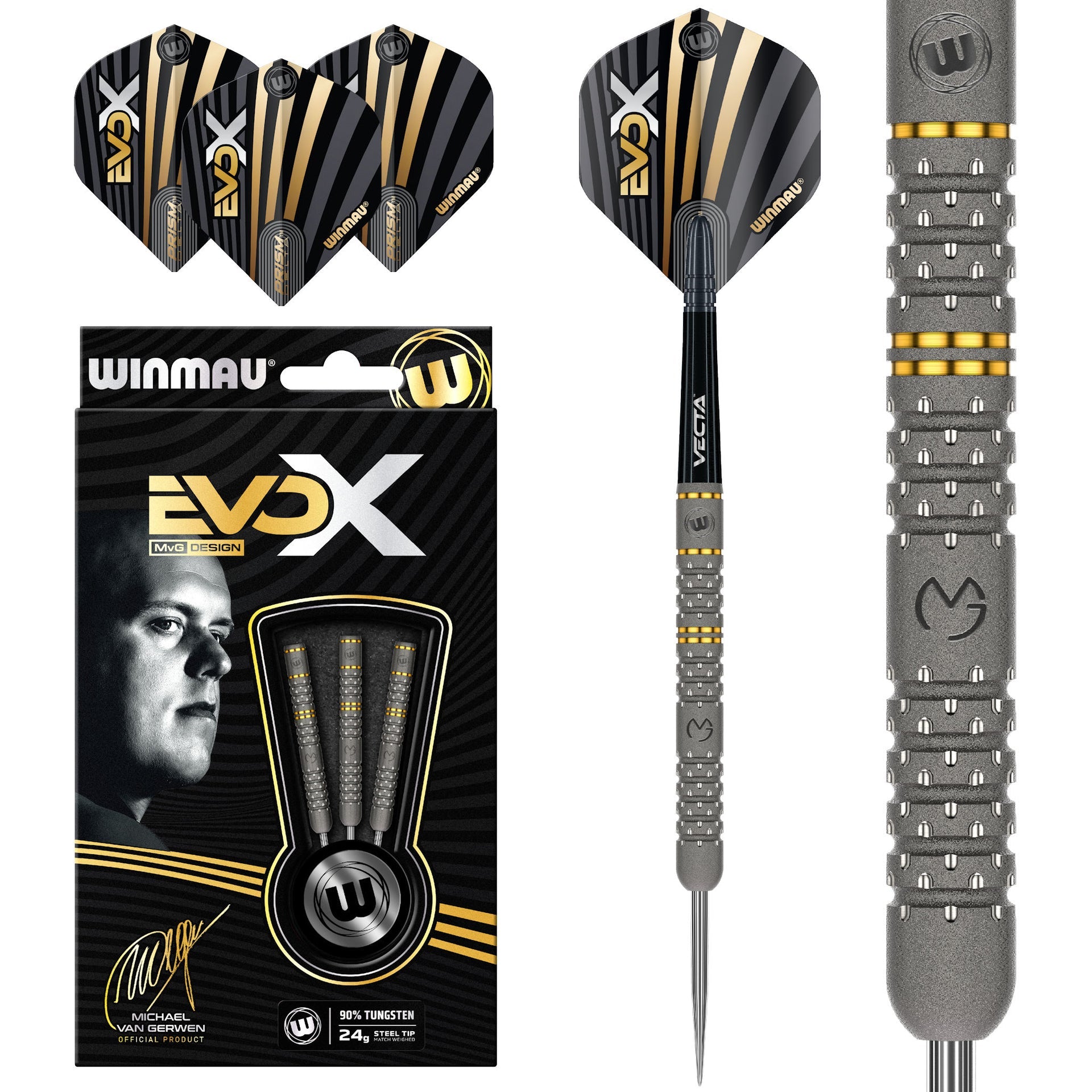 MVG Evo-X 90% Tungsten Darts close up 24g