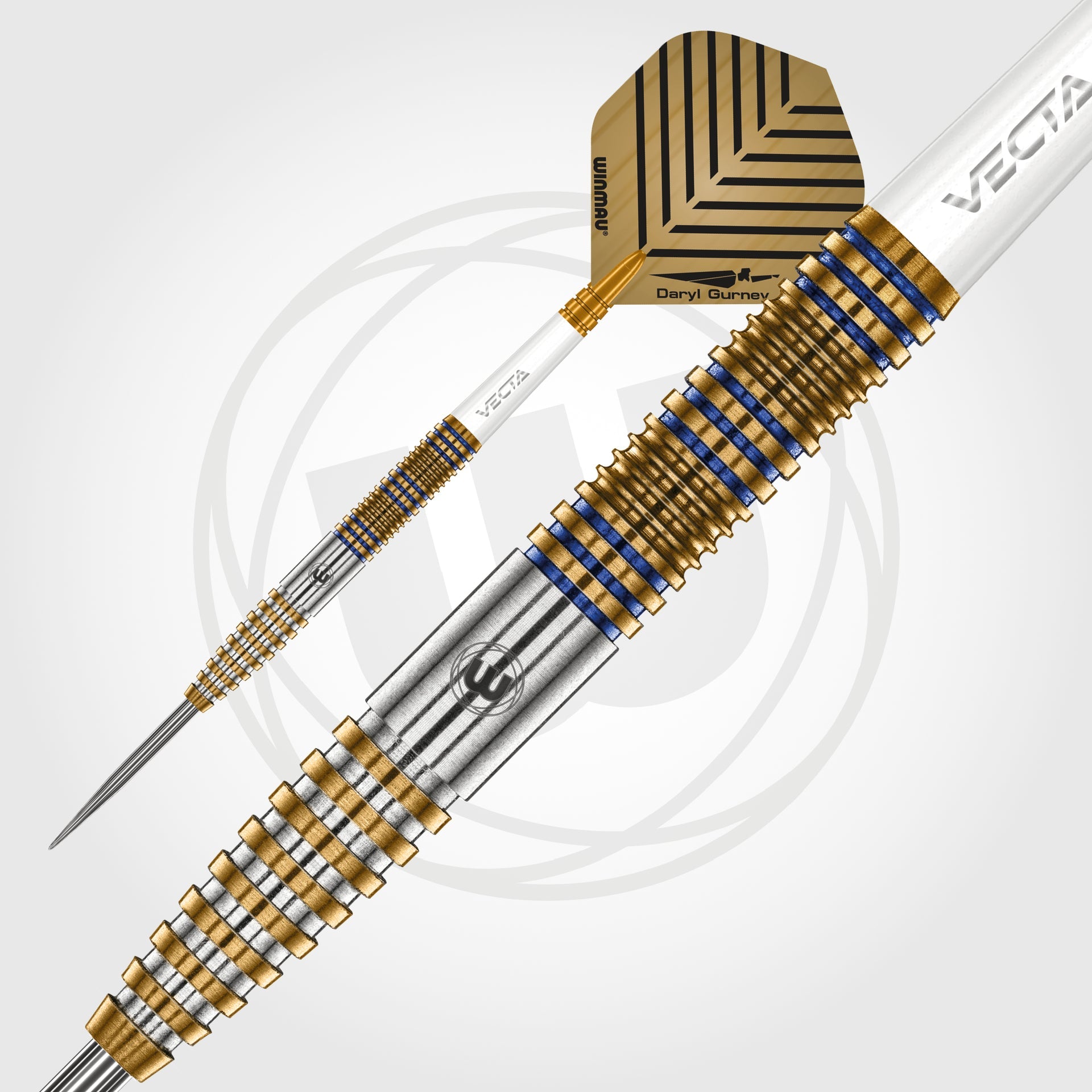 Gold and silver dart with a white background