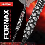 Winmau Fornax dart with intricate design on a dark background