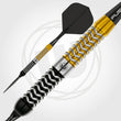 Dart with a black and gold shaft on a white background