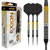 Winmau Exion darts with packaging and a close-up of the dart.
