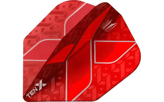 Target TEN-X Flights red dart flight with black patterns and the text 'TEN-X' on it.