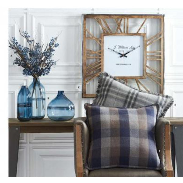 Tan and Blue Plaid Wool Pillow