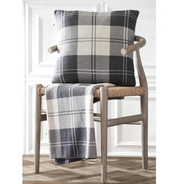 Cotton Knit Gray & Cream Tartan Plaid Pillow