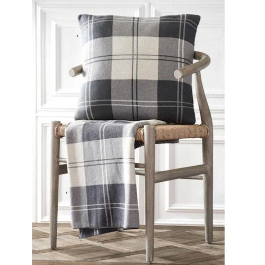 Cotton Knit Gray & Cream Tartan Plaid Pillow