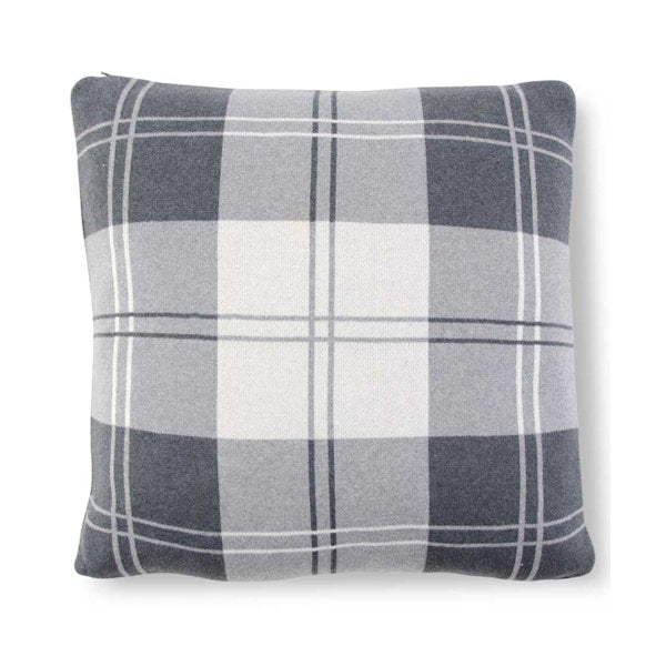 Cotton Knit Gray & Cream Tartan Plaid Pillow