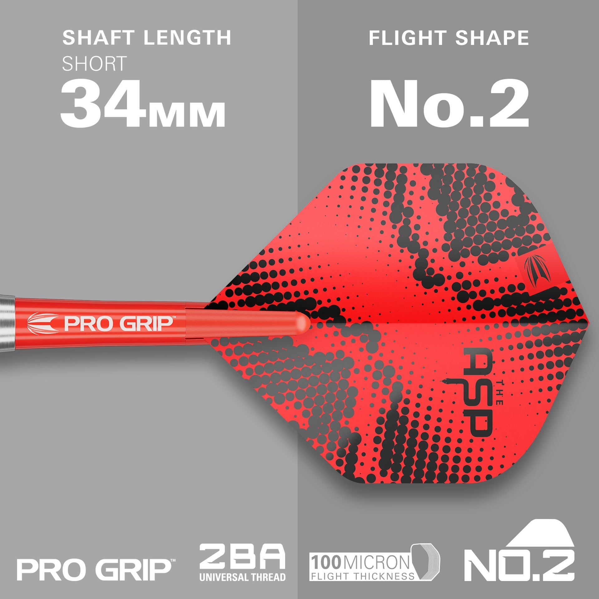 Red dart with black pattern on a gray background, featuring Pro Grip branding.