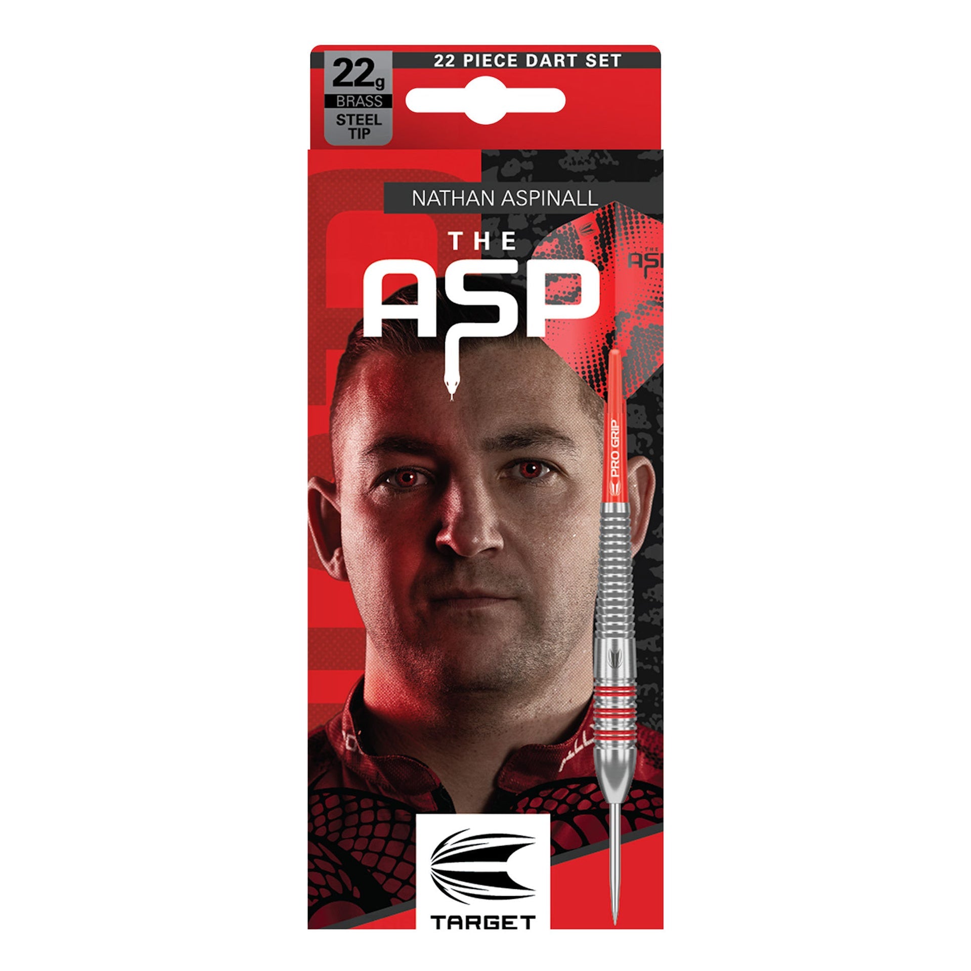 Nathan Aspinall Brass Steel Starter Set  with a close-up of his face on a red background.
