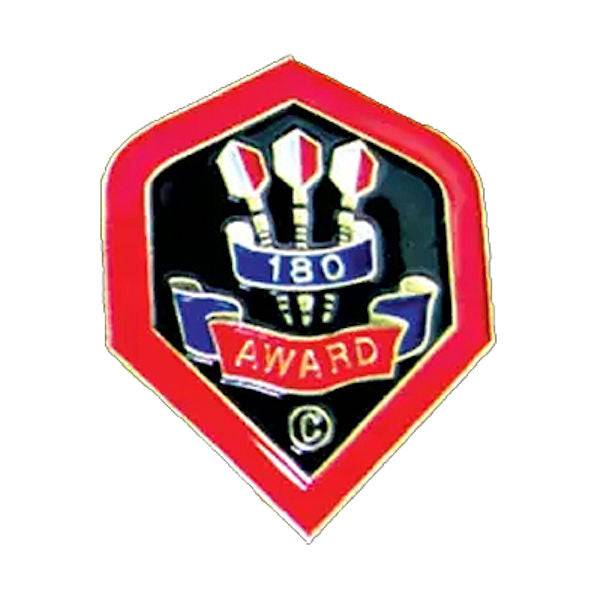 180 Award Pin metal dart flight shaped pin with three darts and red border
