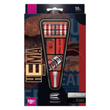 Dart set with silver 90% tungsten barrels, red and black radial grooves, red shafts and striped flights, Hydro 90% SP Tungsten