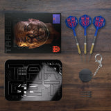 Darts and accessories on a wooden surface with Target branding.