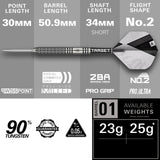 Target dart with specifications on a gray background