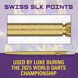 Luke Littler World Champion 90% Tungsten darts close up of swiss gold slk points