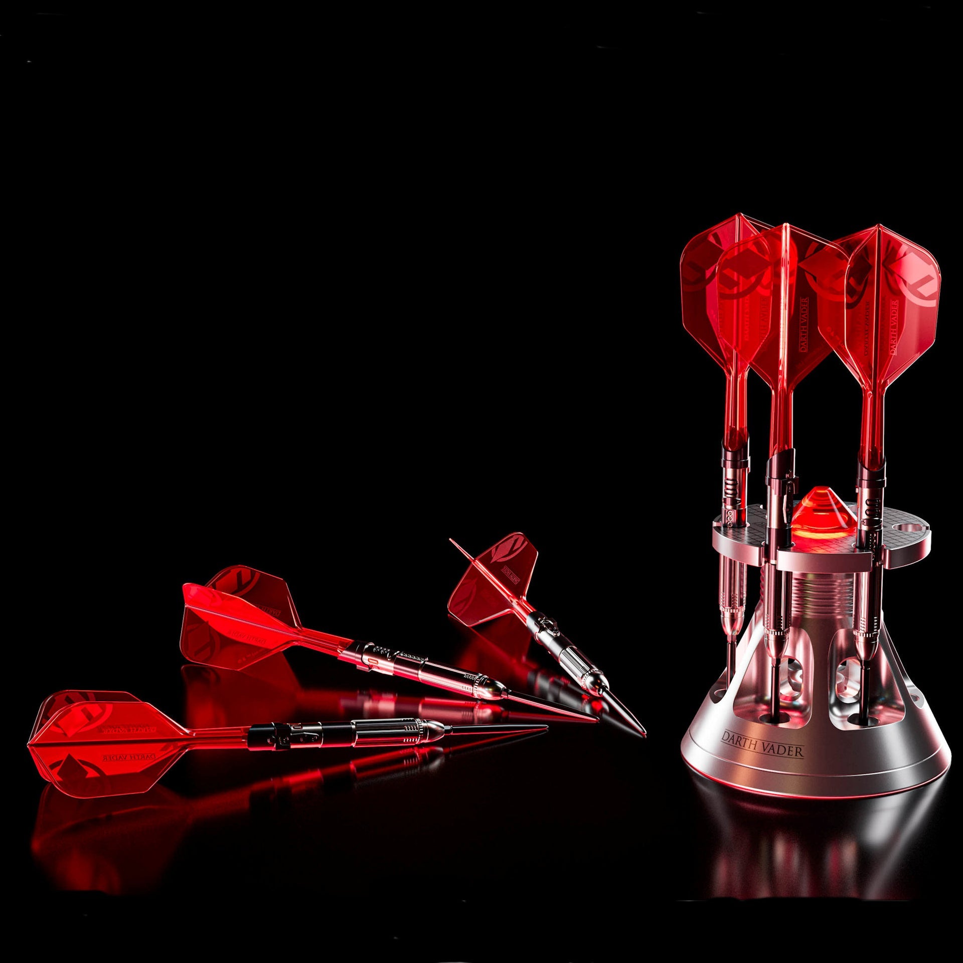 STAR WARS™ Darth Vader Lightsaber First Edition 95% SP Darts in the Darth Vader display stand.
