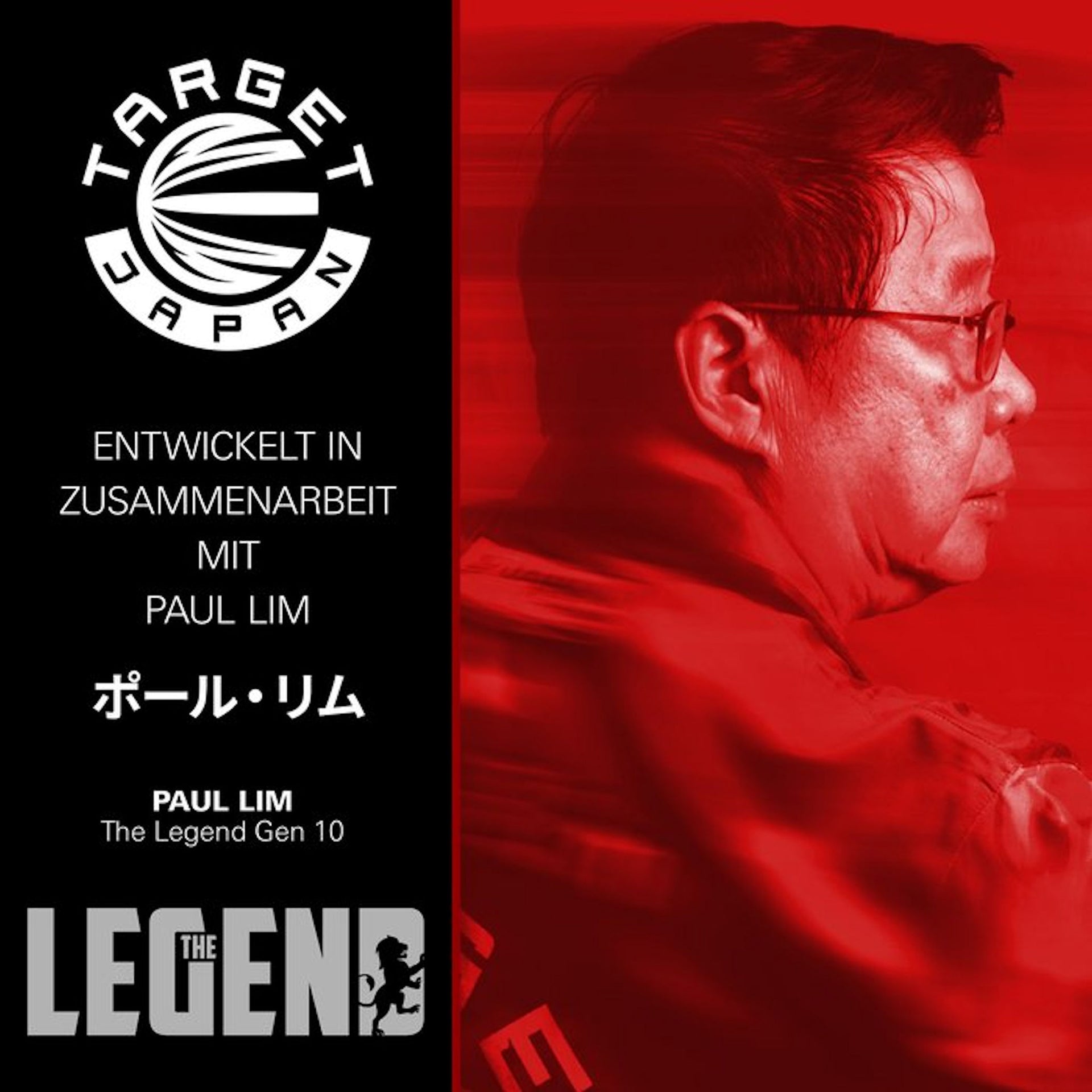 Paul Lim G10 SP 90% Tungsten Darts ad with picture of Paul Lim with red background
