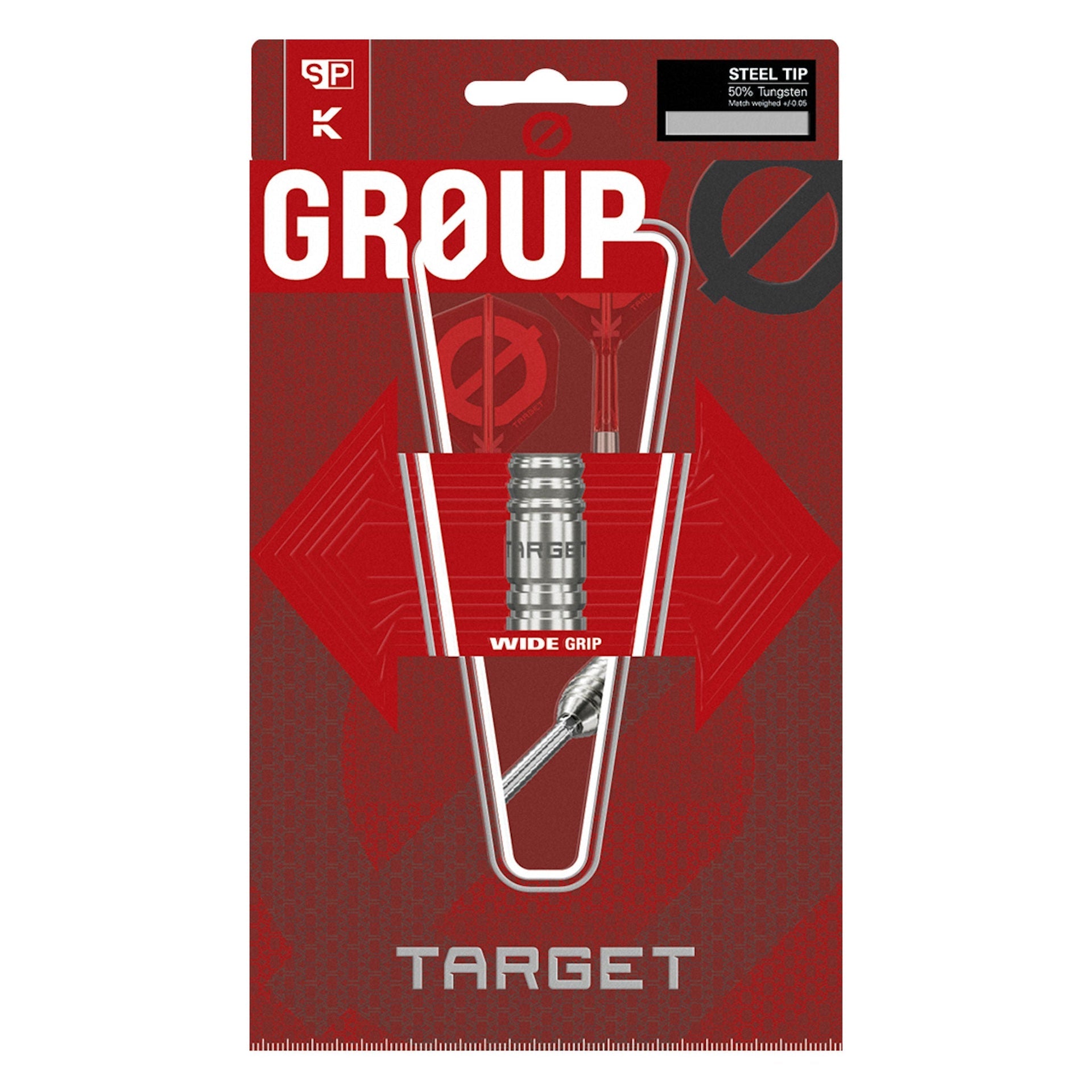 Dart set in red and black packaging with a silver tungsten barrel visible through a window; Hydro 90% SP Tungsten branded.