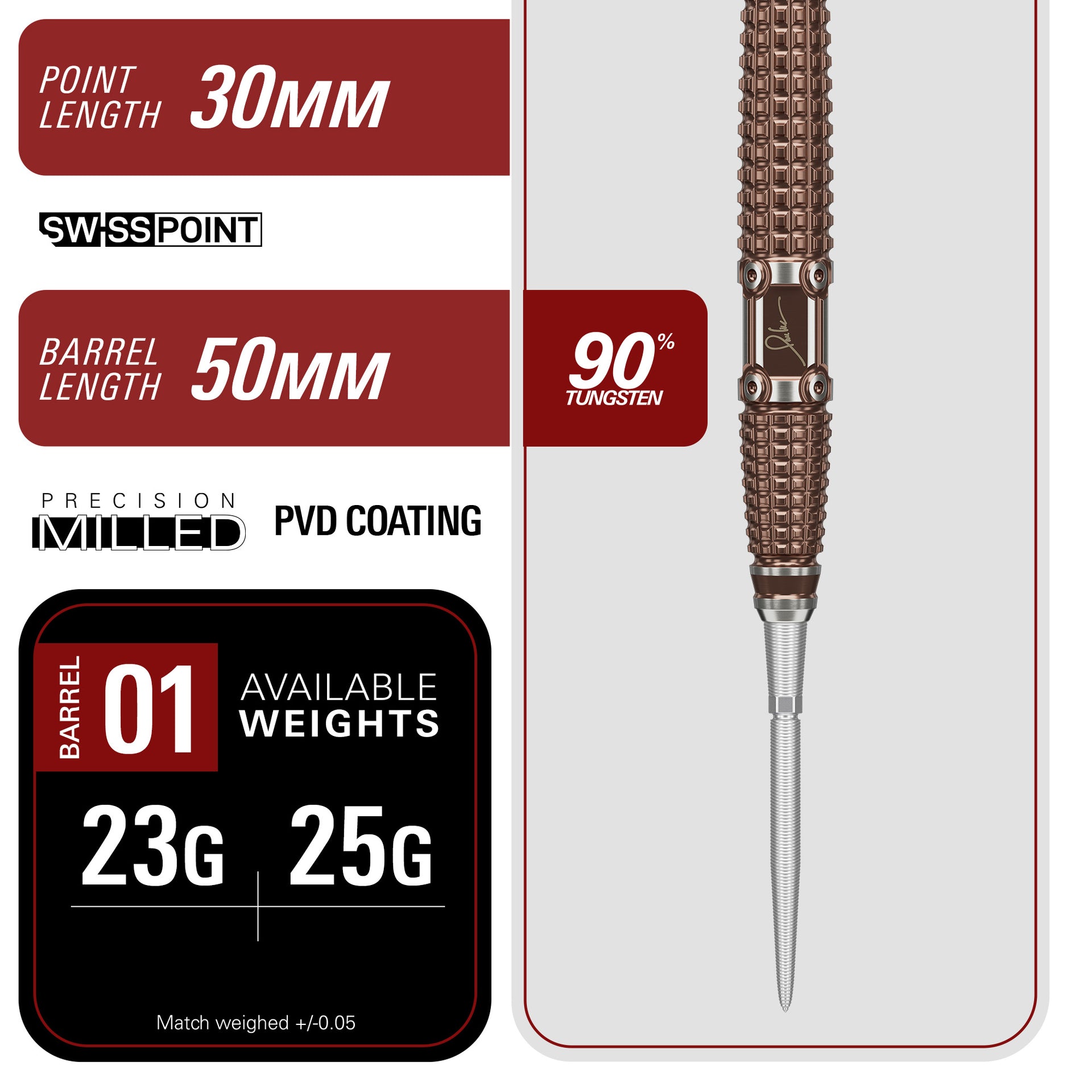 Paul Lim G10 SP 90% Tungsten Darts specs of the barrel