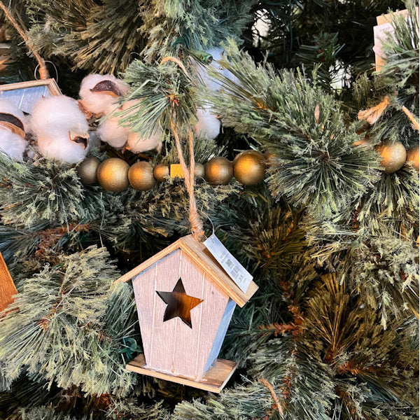 Birdhouse Ornament w/Star Entrance in tree