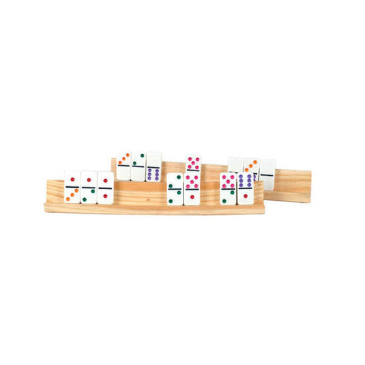 Dominoes Wooden Rack with tiles showing in use