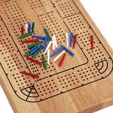 Classic Cribbage Set– Solid Wood Continuous 4 Track close up with the plastic pegs