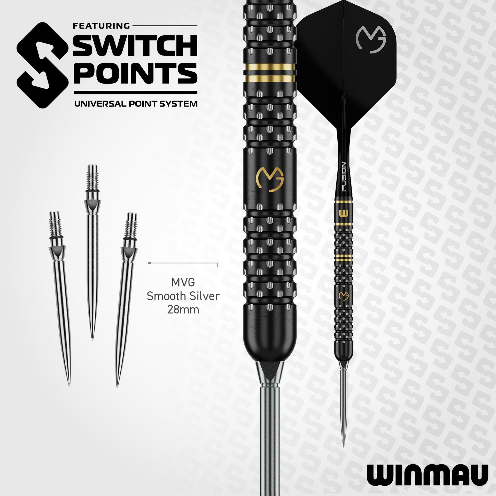 MVG W-Max 90% Tungsten Switch Darts showing the switch points