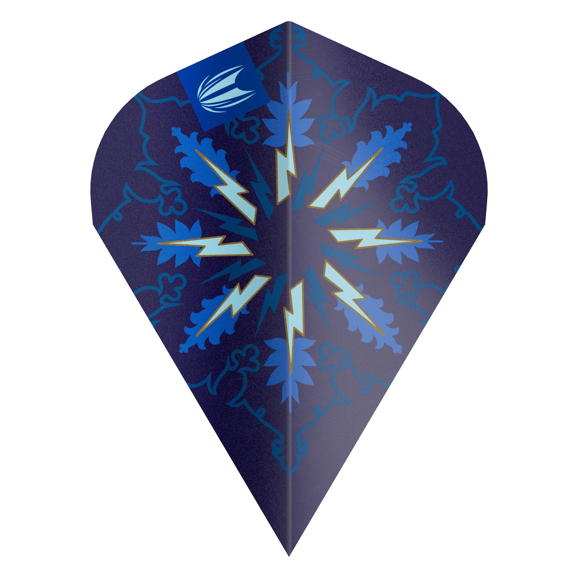 Blue dart flight with lightning bolt design on a white background