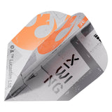 Dart flight with orange and gray design on a white background