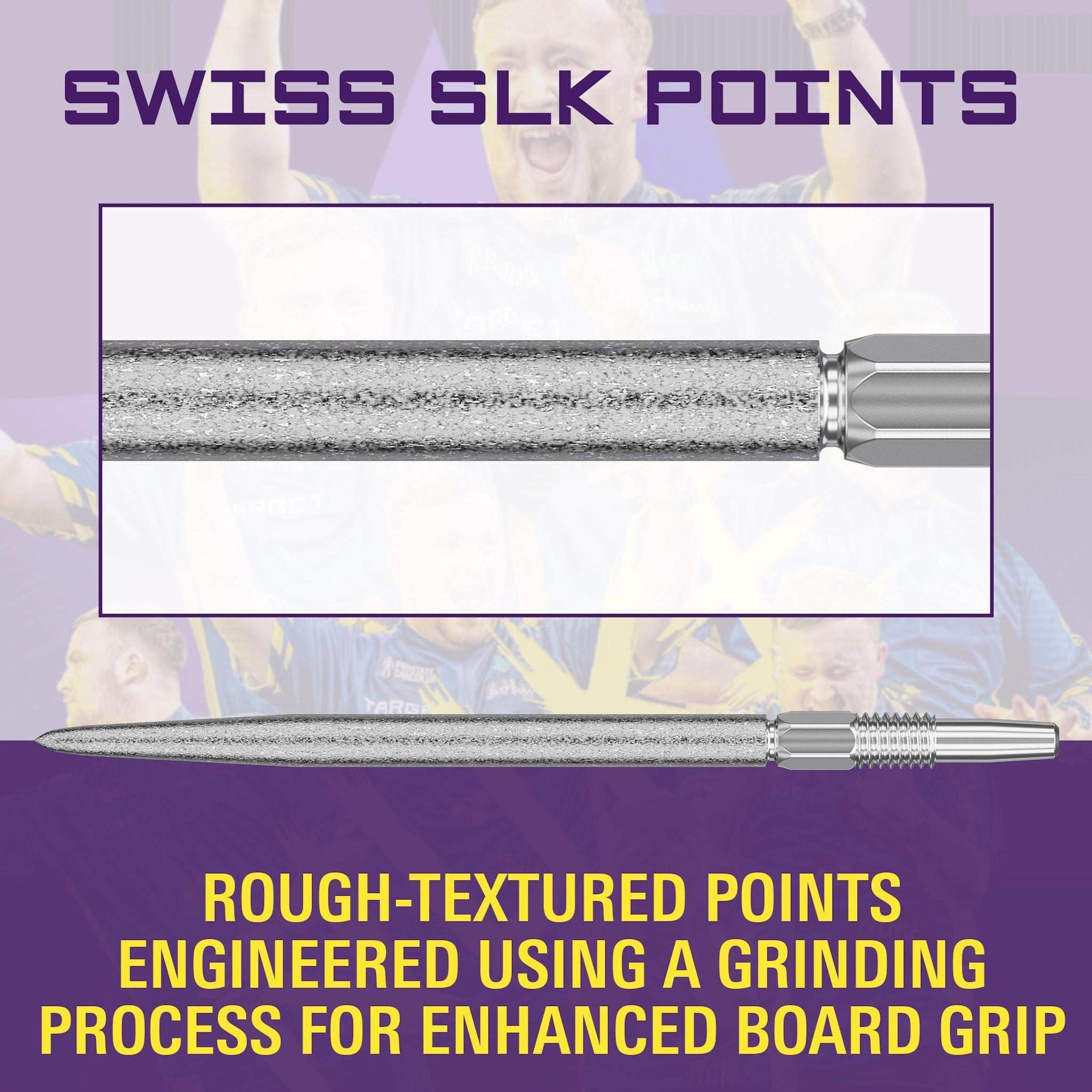 Swiss SLK Points rough-textured precision-ground dart tips for enhanced board grip and reduced bounce-outs