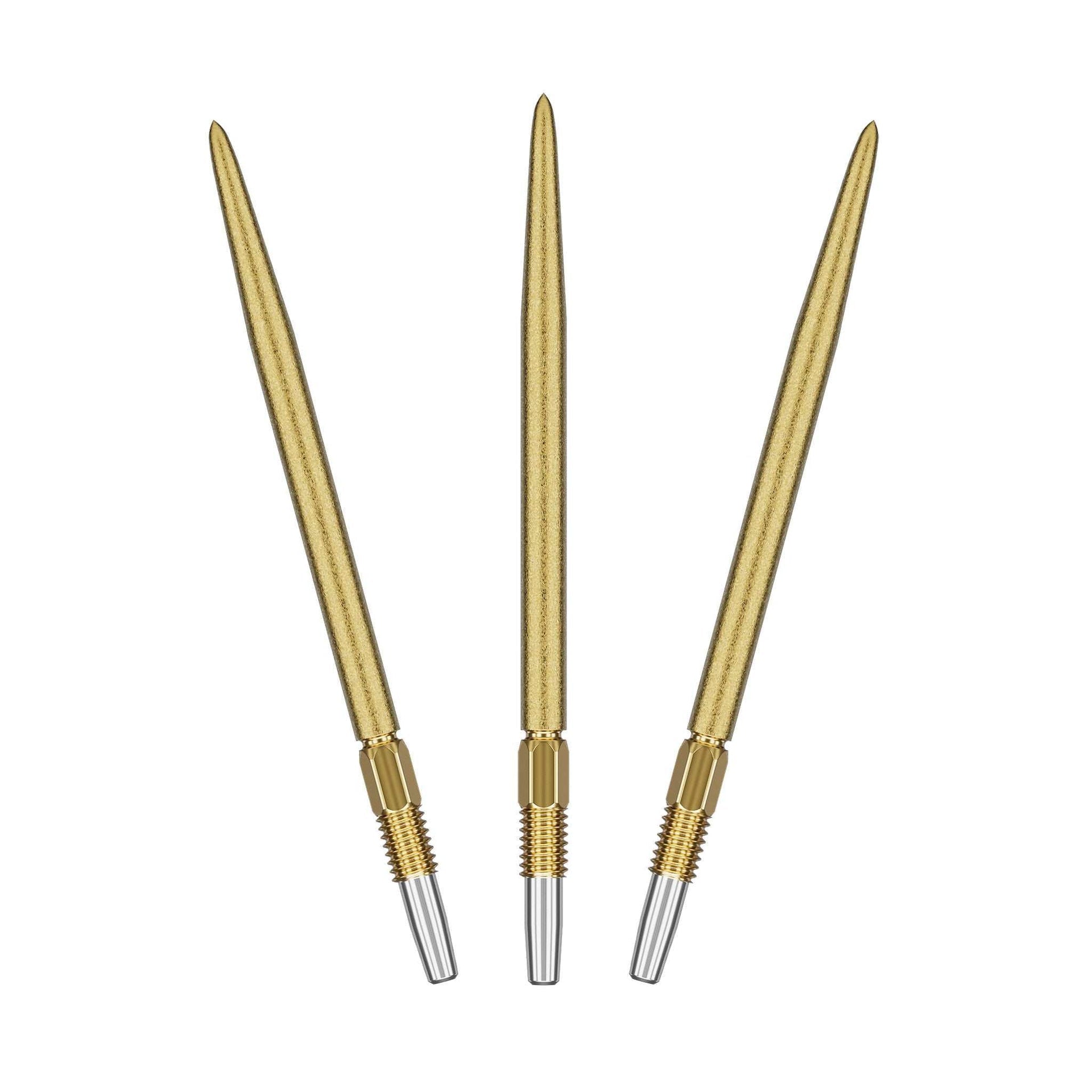 Three gold Swiss SLK Points for darts with precision-ground tips and Swiss Point technology.