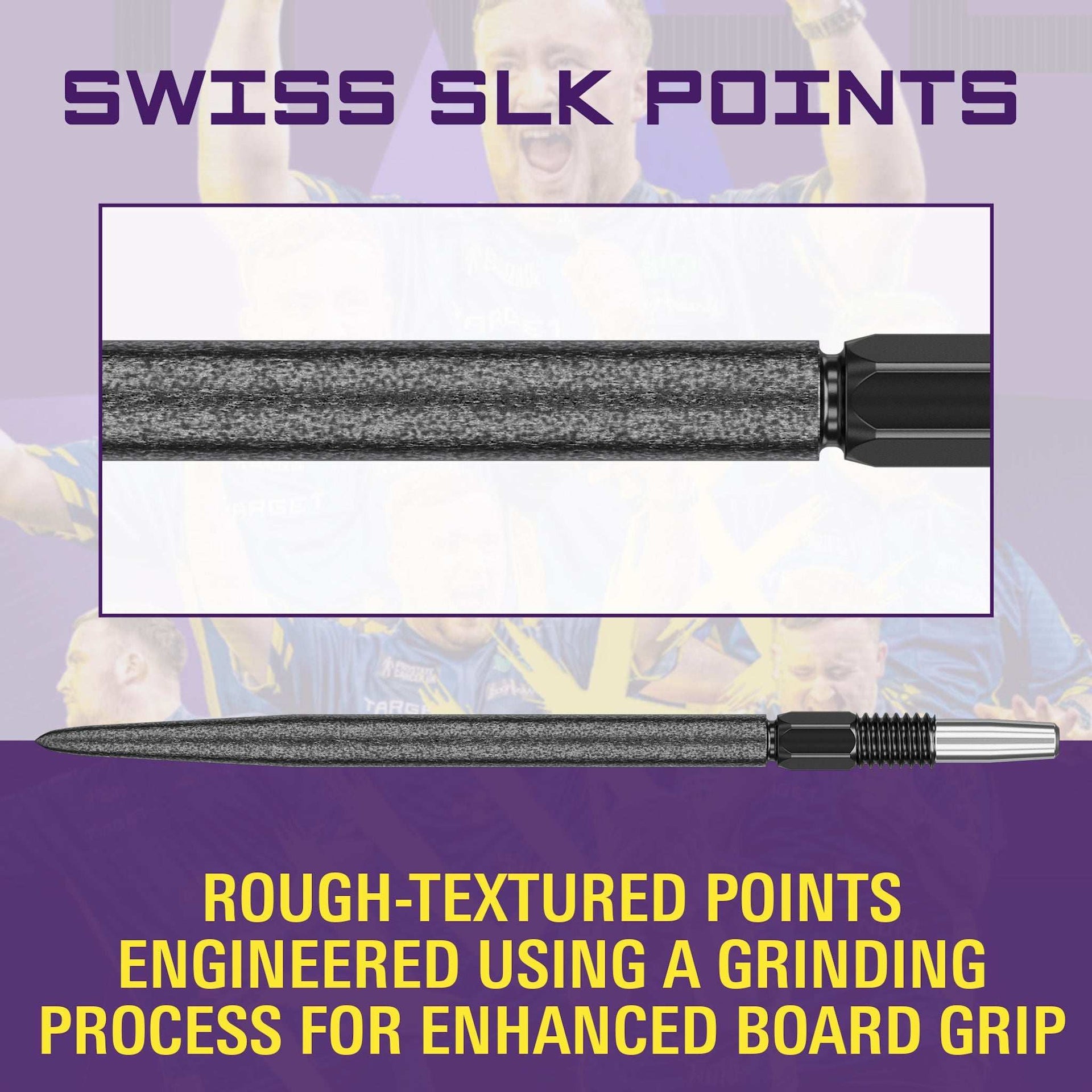 Swiss SLK Points rough-textured precision-ground dart points for enhanced board grip and reduced bounce-outs