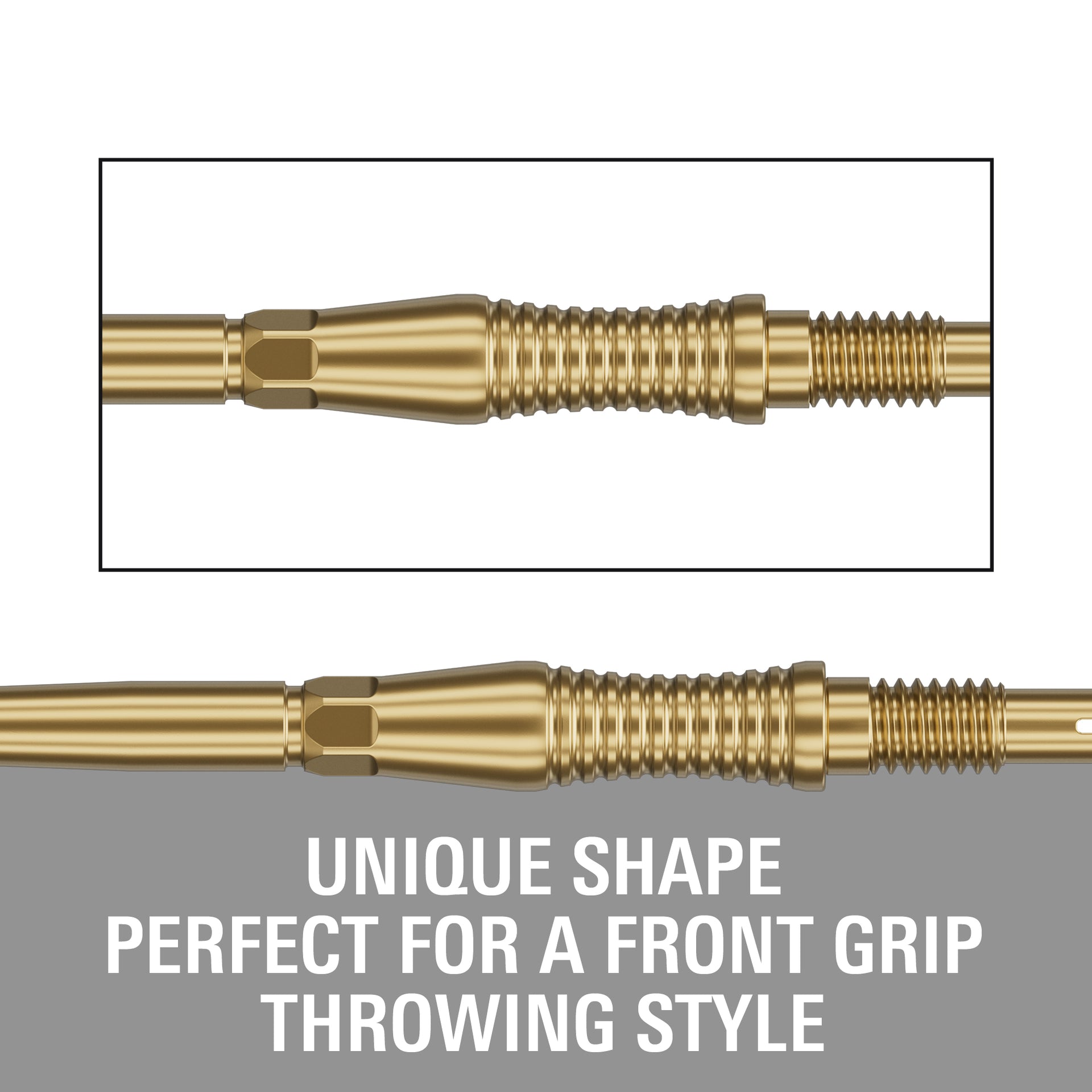 Swiss RST Points gold with text highlighting their unique shape for front grip throwing style.
