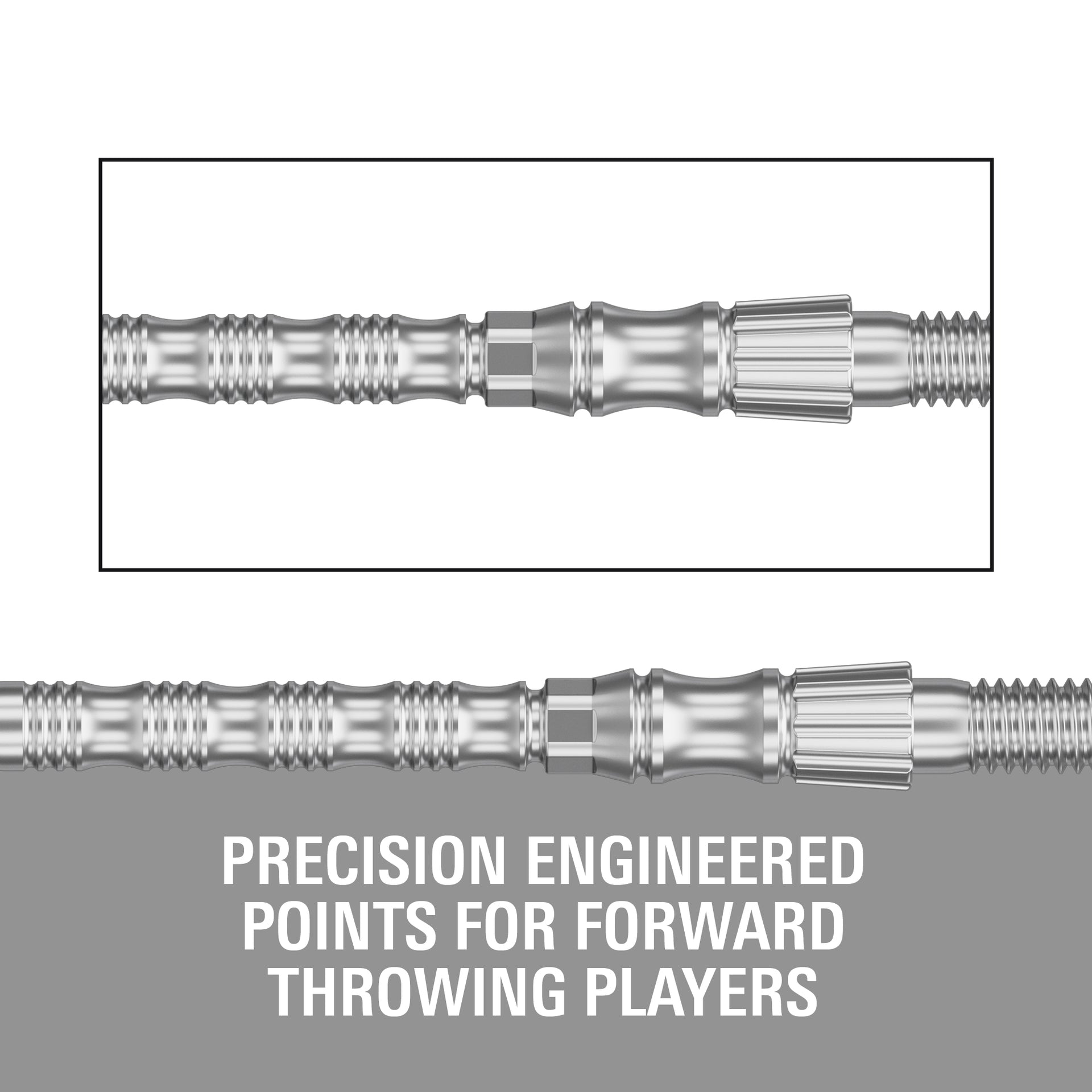 Close-up of precision-engineered Swiss Signature TRB Silver Points with text on a gray background