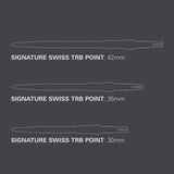 Three different sizes of Signature Swiss TRB Points on a gray background