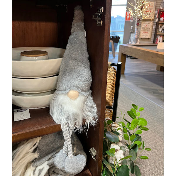 Santa Gnome Grey Sitting w/Dangling Legs