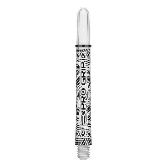 Ink Pro Grip nylon dart shaft with black and white tattoo-themed design and threaded end