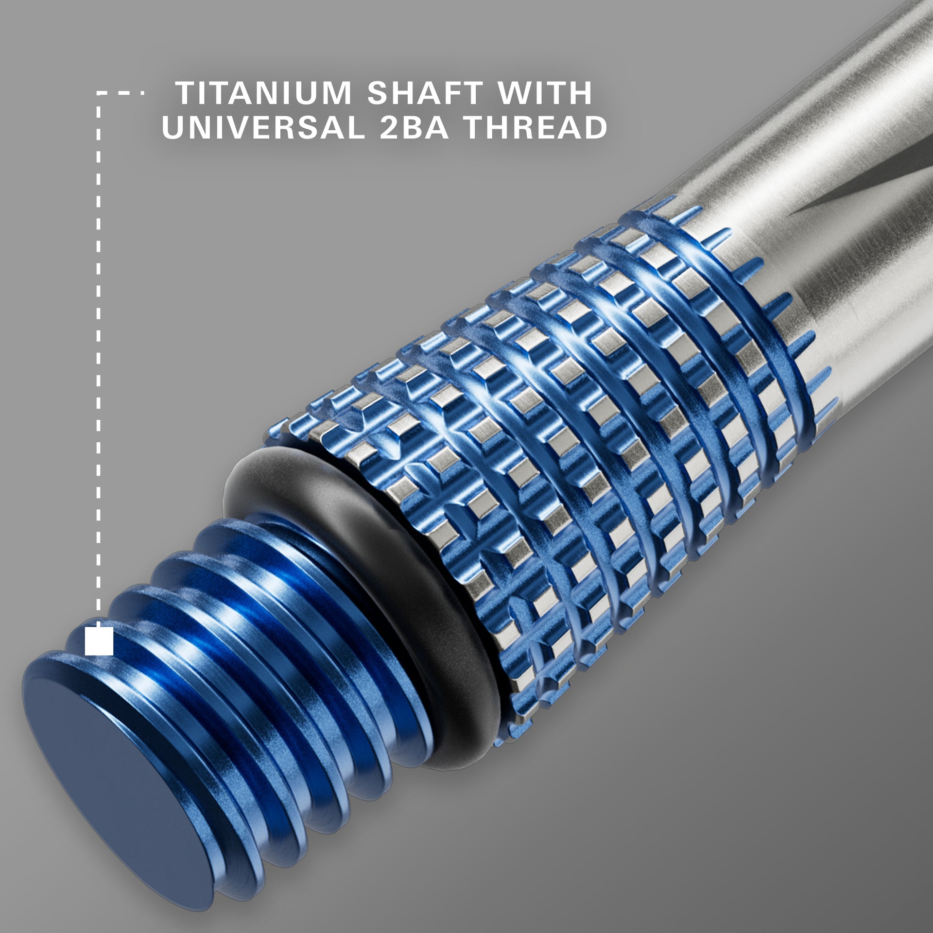 Titanium shaft with universal 2BA thread on a gray background