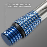 Titanium shaft with universal 2BA thread on a gray background